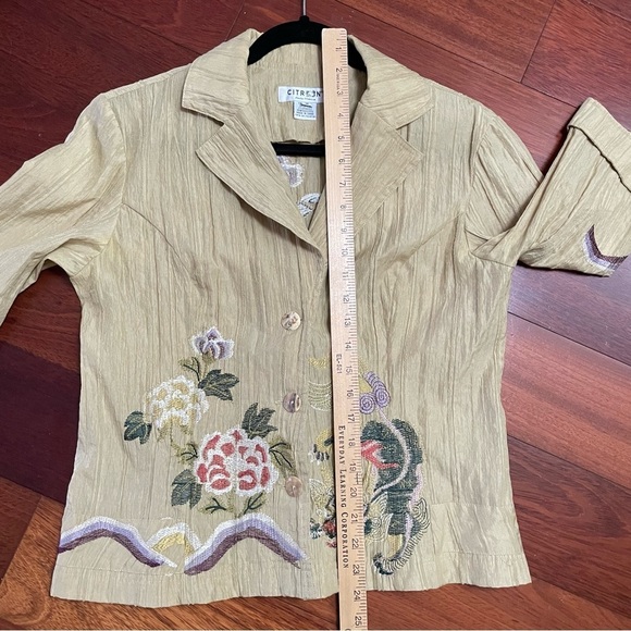 Citron Santa Monica Jacket TopYellow Asian Embroidered Dragon Floral Sz M B1 - Picture 14 of 15